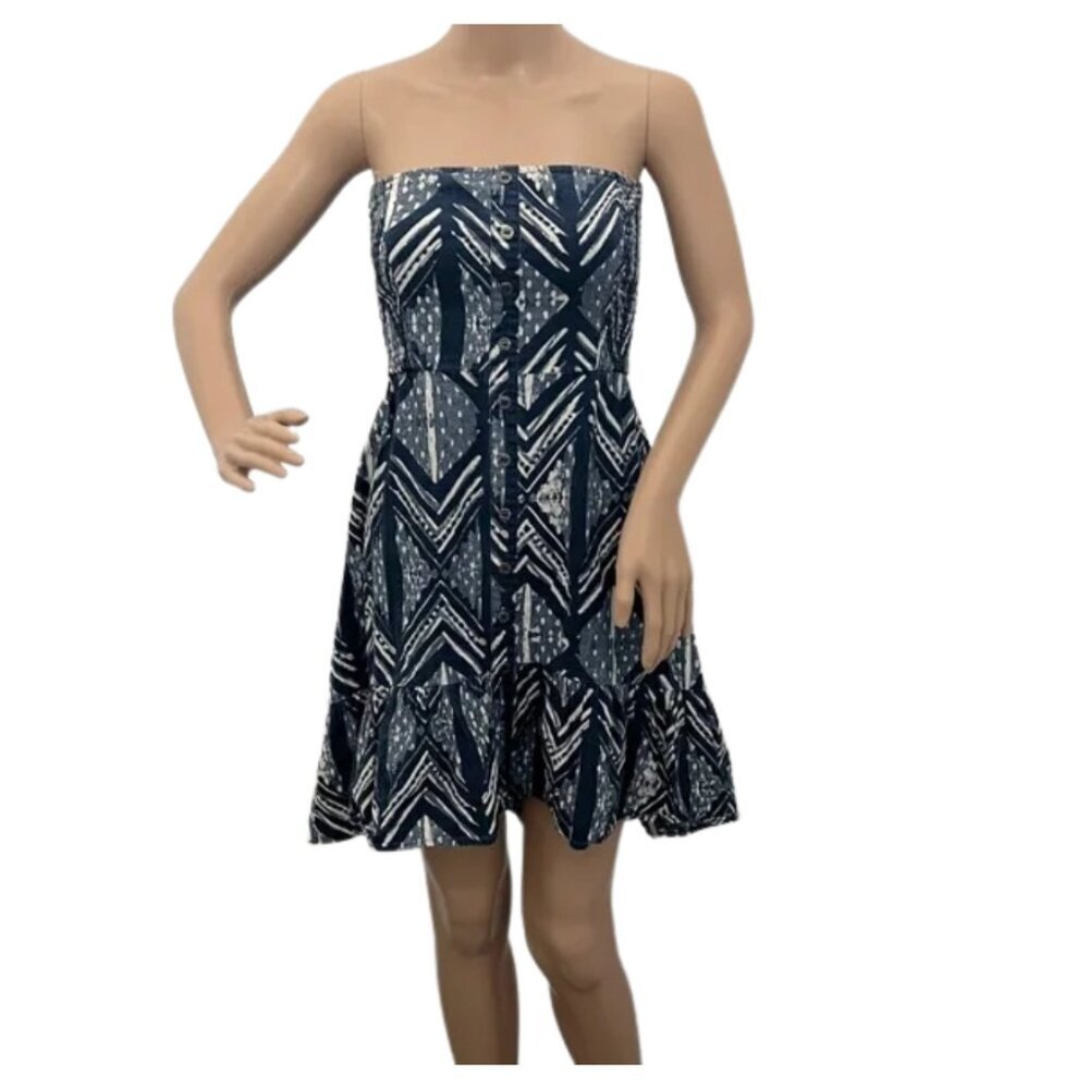Quiksilver Womens Navy Blue & White Strapless Colorblock Ruffled Sundress Size S